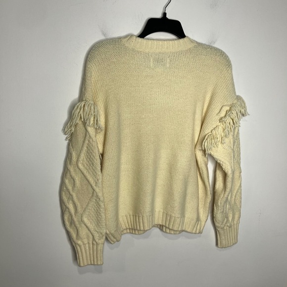 American Eagle cream cable Knit fringe sleeve‎ sweater women's size XS trendy - Picture 8 of 8
